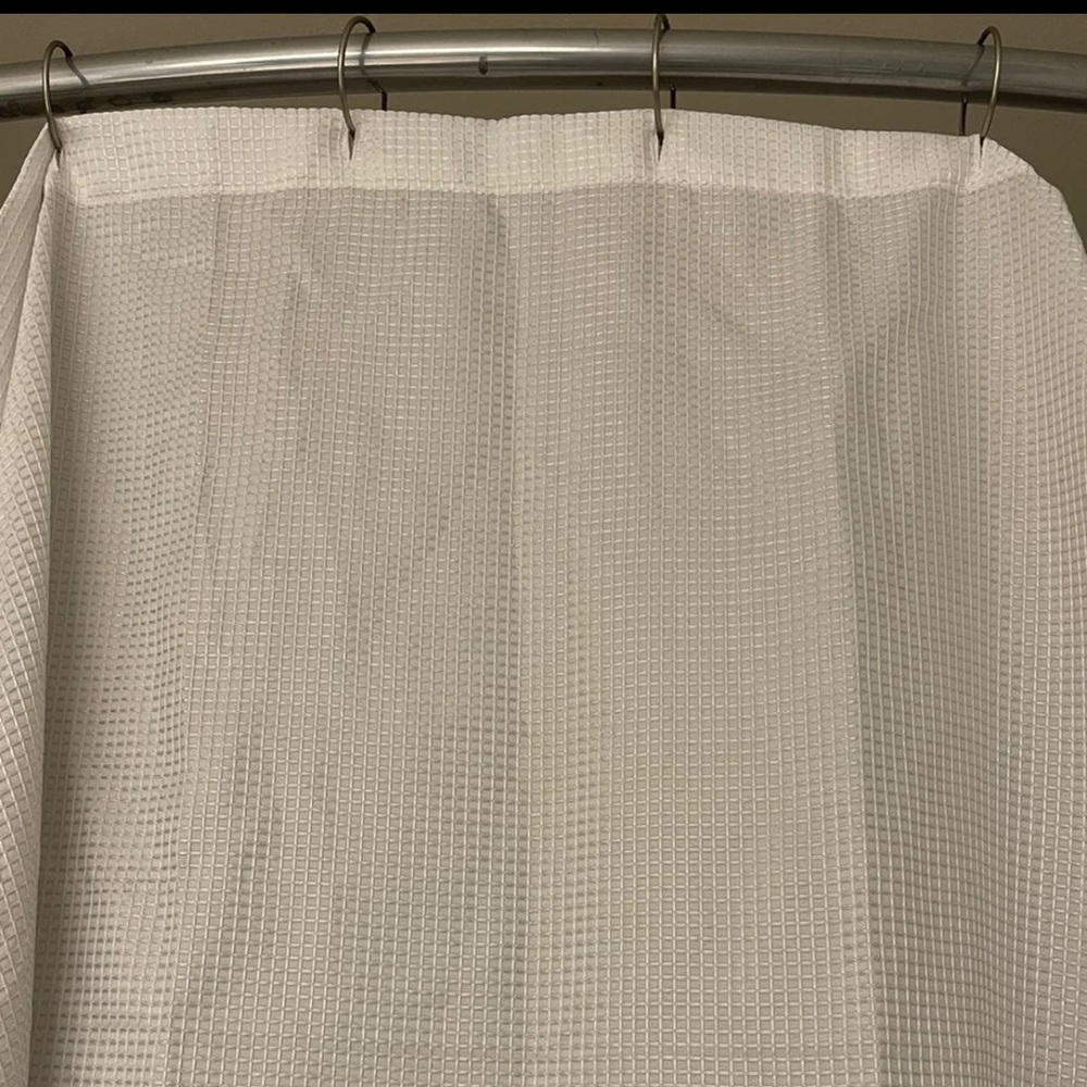 White waffle shower curtain with hooks